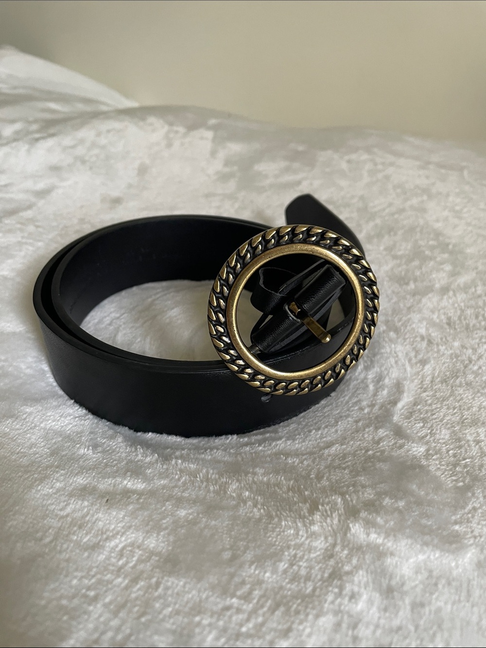 a new day Black Belt with Antiqued Gold Braided Round Buckle